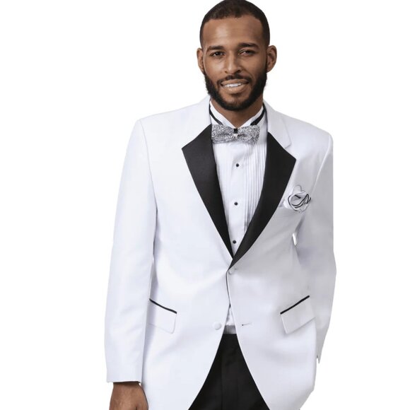 Mens Classic 2 Button Notch Lapel Tuxedo in White & Black - Picture 1 of 2